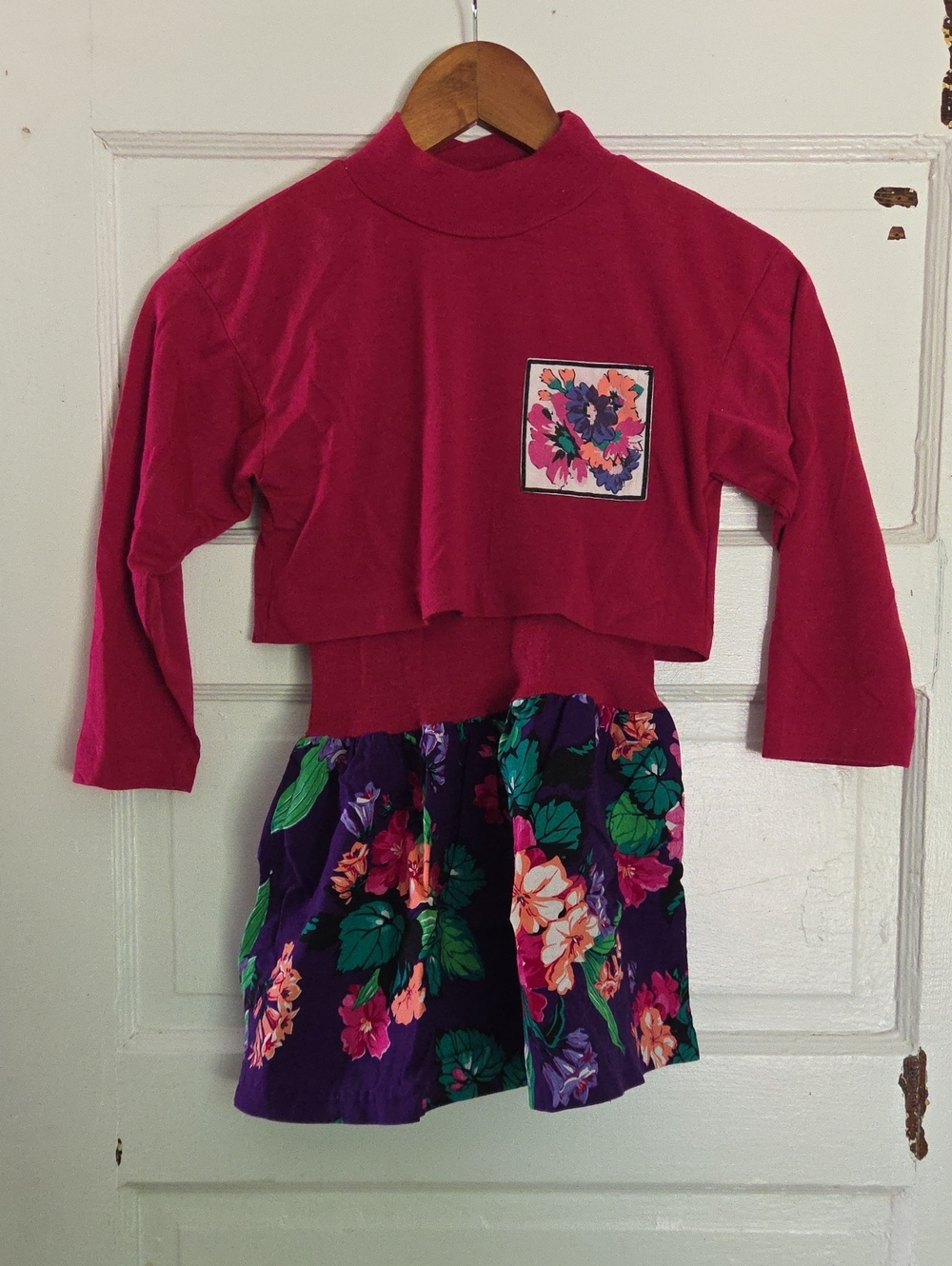 Girls Magenta Crop Top & Purple Floral Skirt Matching Set